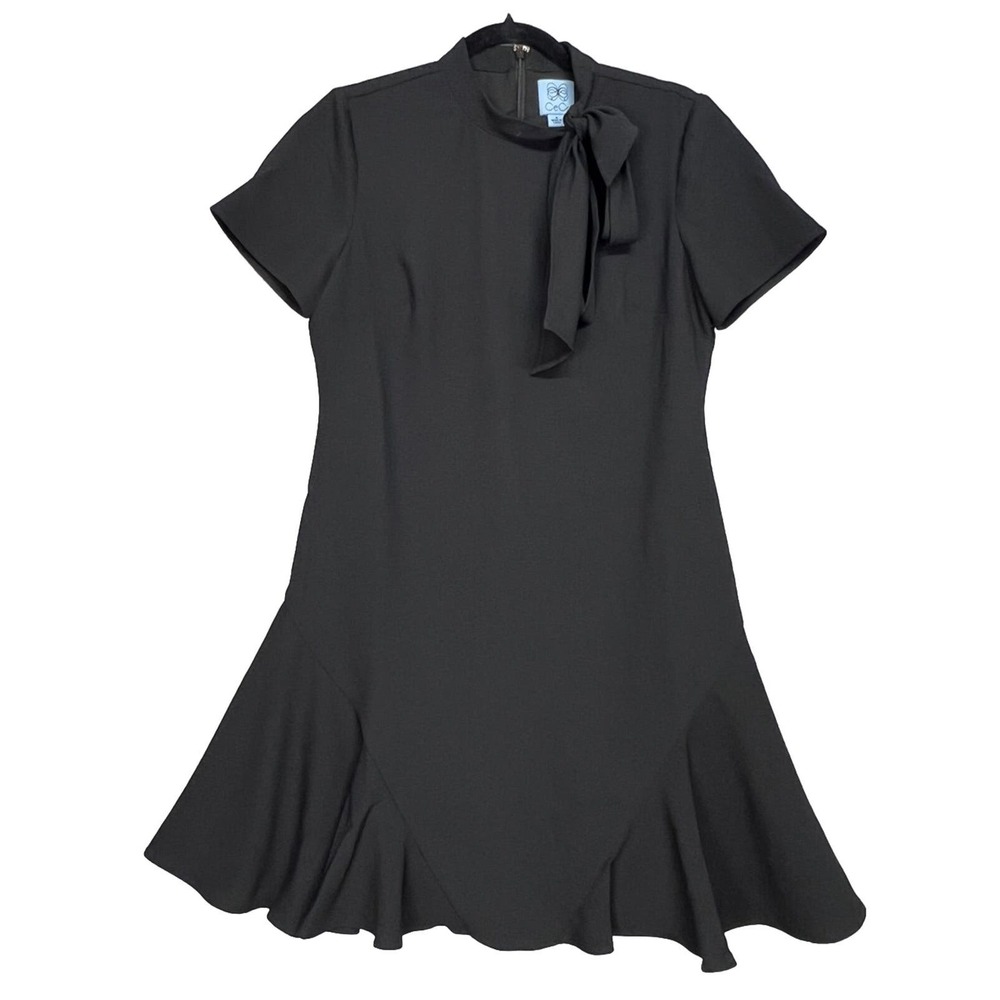 CeCe Bow Neck Short Sleeve A-Line Black Dress Women’s New $129 Size 6 - Picture 3 of 16